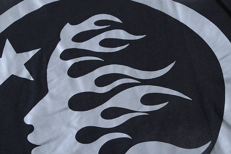 Hellstar Distressed Star & Flame Graphic T-Shirt — detail