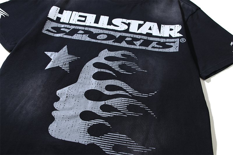 Hellstar Distressed Star & Flame Graphic T-Shirt — detail