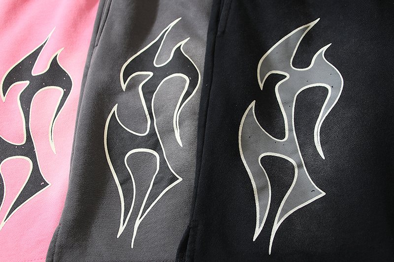Hellstar Washed Flame Graphic Shorts — fabric_closeup