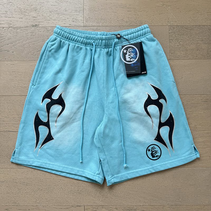 Hellstar Light Blue Washed Graphic Shorts — front