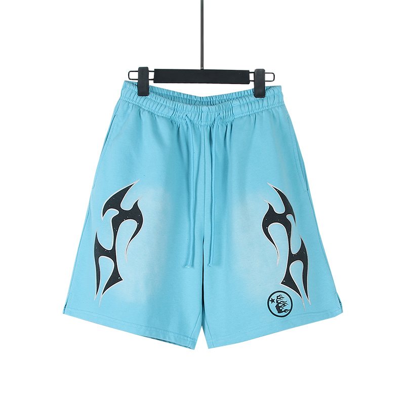 Hellstar Light Blue Washed Graphic Shorts — front