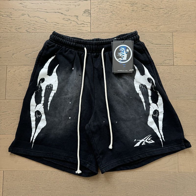 Hellstar Washed Speckled Graphic Shorts — context