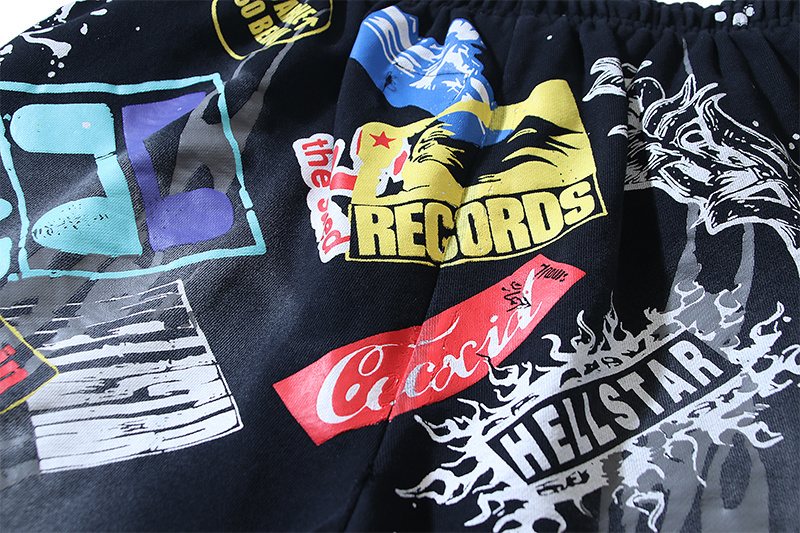 Hellstar Records Splatter Graphic Shorts — fabric_closeup