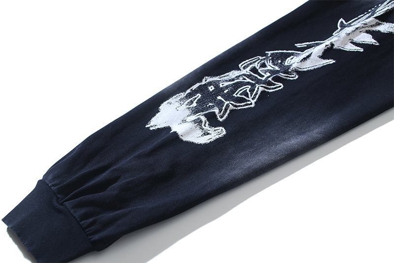 Hellstar Distressed Black Graphic Long-Sleeve T-Shirt — detail