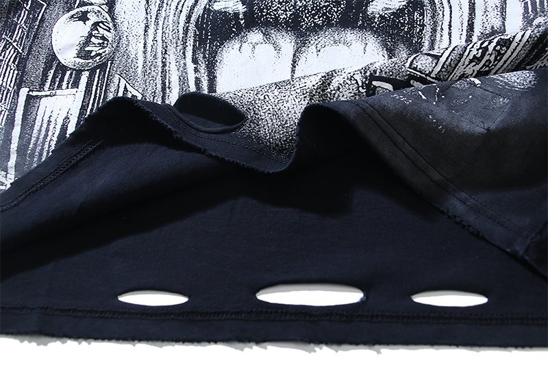 Hellstar Distressed Black Graphic Long-Sleeve T-Shirt — detail