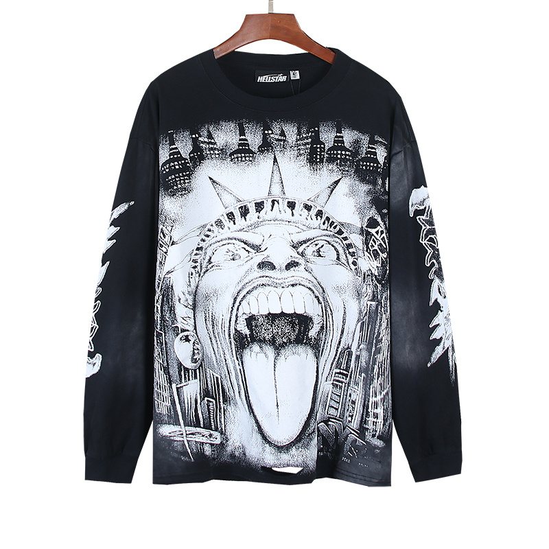 Hellstar Distressed Black Graphic Long-Sleeve T-Shirt — hero
