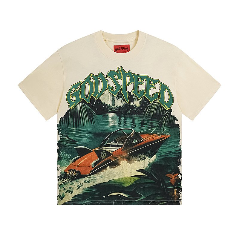 Godspeed Cream Boat Graphic Short-Sleeve T-Shirt — front