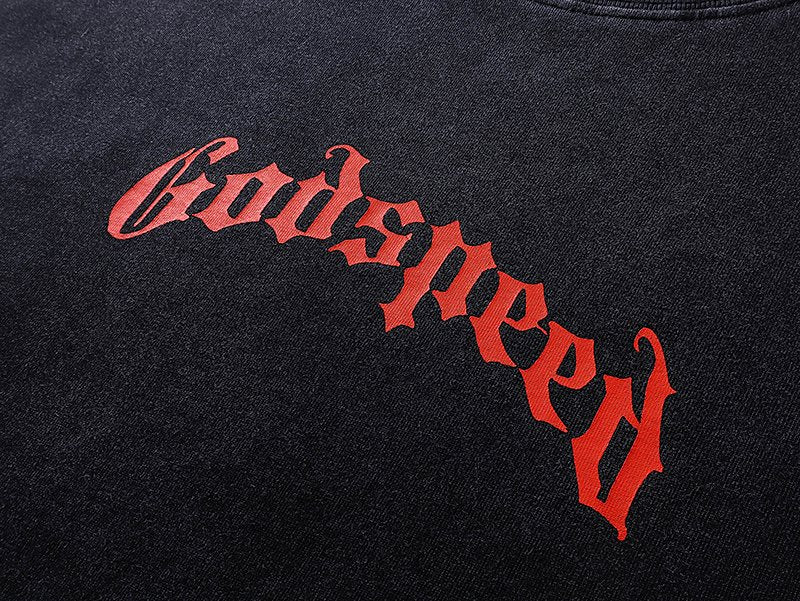 Godspeed Washed Black Skull Floral Graphic T-Shirt — detail