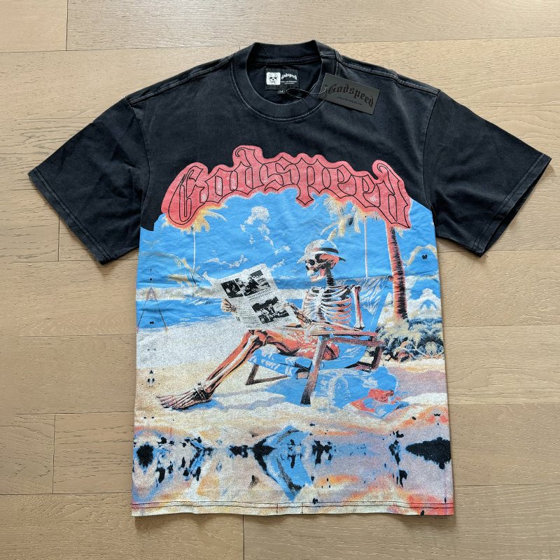 Godspeed Beach Skeleton Graphic T-Shirt — front