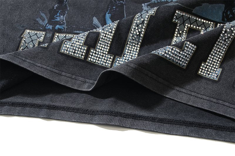 VALE USA Athletic Rhinestone Graphic T-Shirt — detail