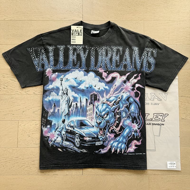 VALE USA Washed Black Rhinestone Graphic T-Shirt — context