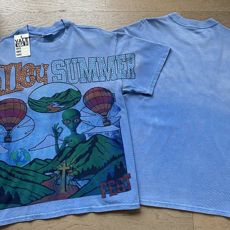 VALE USA Light Blue Rhinestone Graphic T-Shirt — context