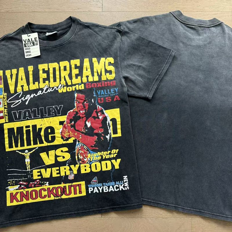 VALE USA Washed Black Boxing Graphic T-Shirt — comparison