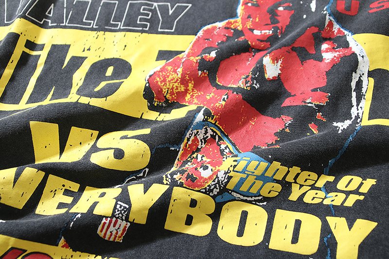 VALE USA Washed Black Boxing Graphic T-Shirt — detail