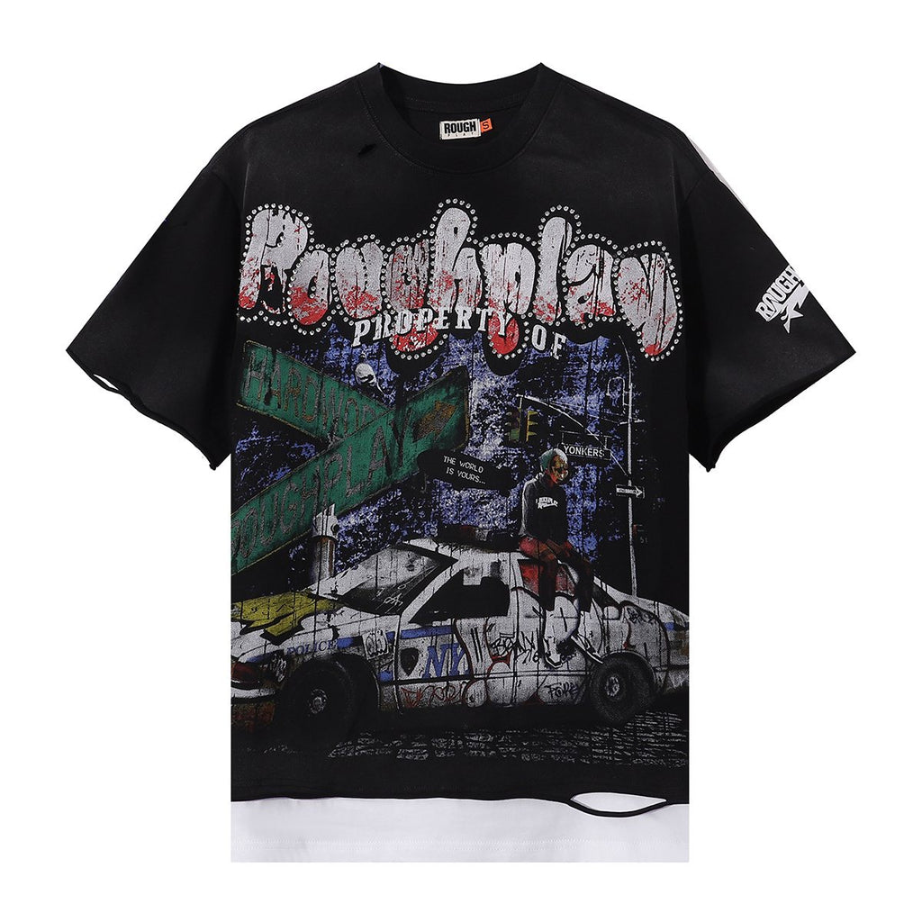 Rough Play Pink Police Car Rhinestone Short-Sleeve T-Shirt — hero