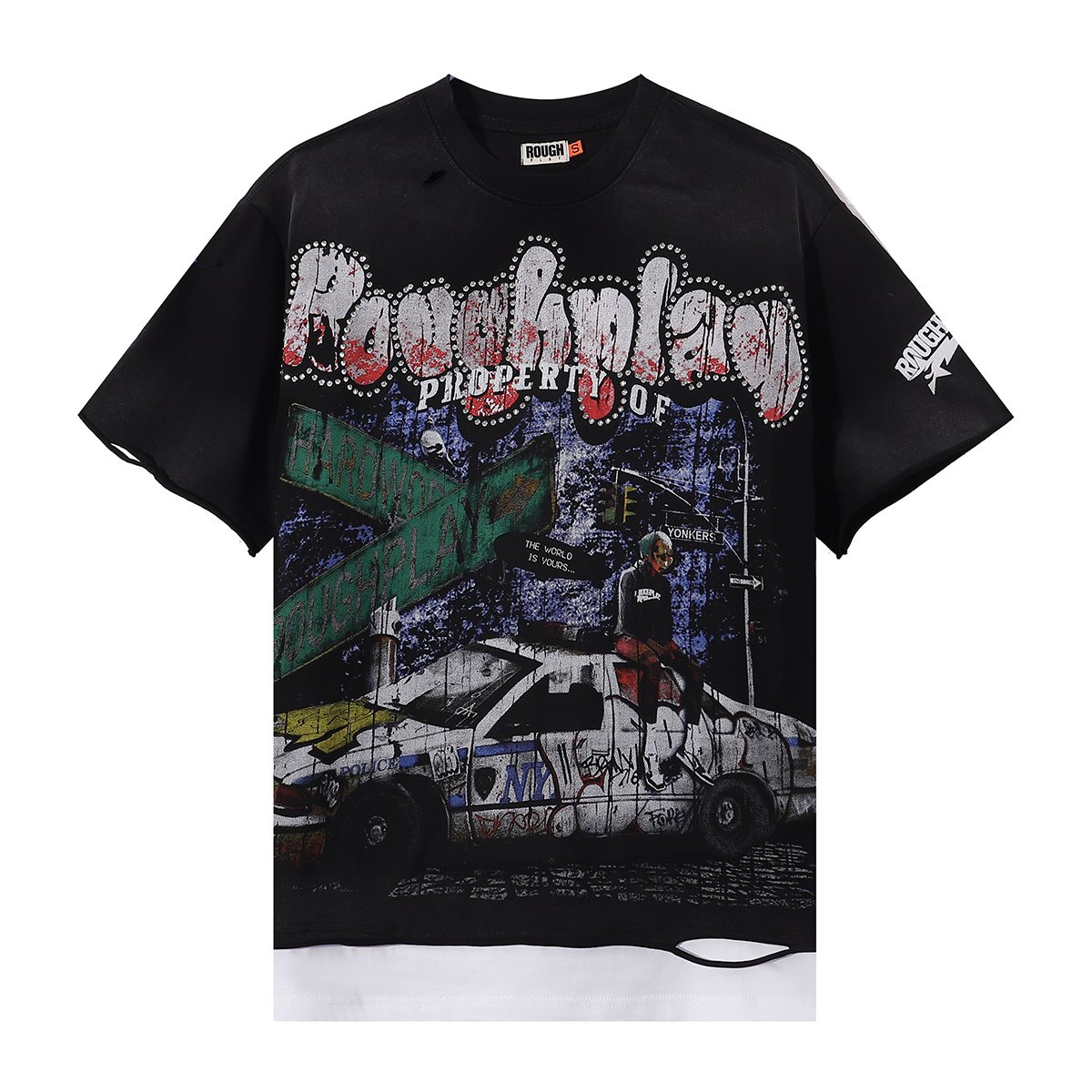 Rough Play Pink Police Car Rhinestone Short-Sleeve T-Shirt — hero
