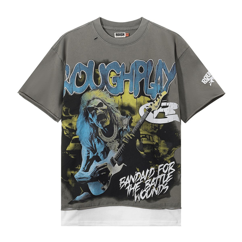 Rough Play Rock Skull Rhinestone Graphic Short-Sleeve T-Shirt — hero