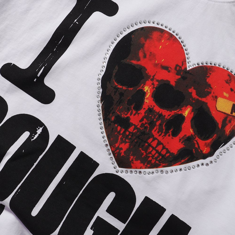 Rough Play Heart Skull Distressed Graphic T-Shirt — detail