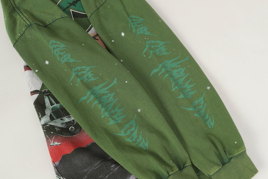 Godspeed Washed Olive Aircraft Graphic Long-Sleeve T-Shirt — detail
