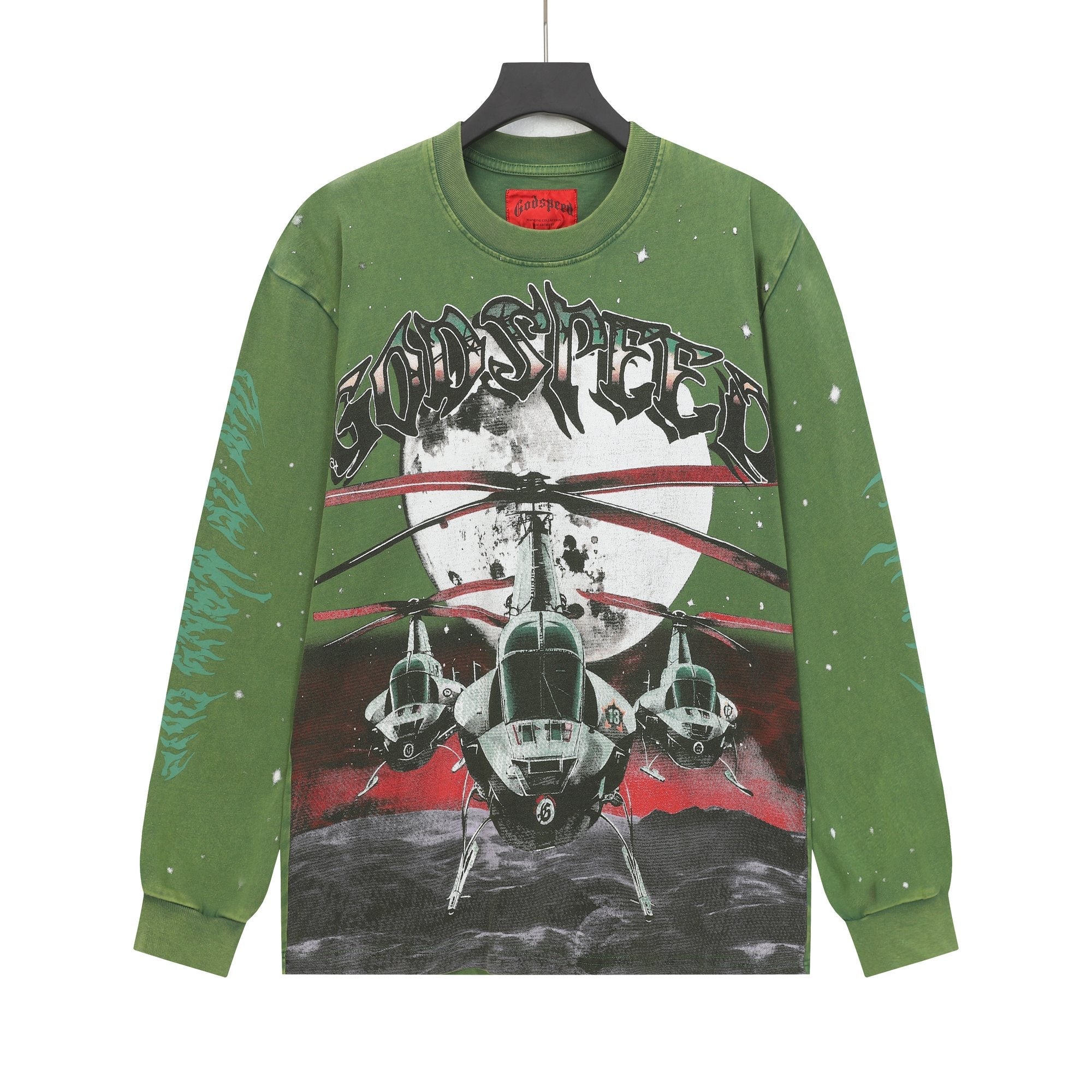 Godspeed Washed Olive Aircraft Graphic Long-Sleeve T-Shirt — hero