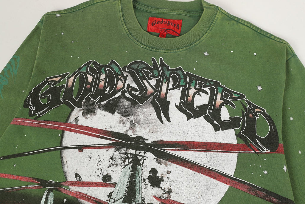 Godspeed Washed Olive Aircraft Graphic Long-Sleeve T-Shirt — detail