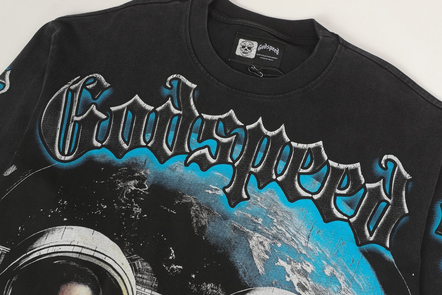 Godspeed Washed Black Graphic Long-Sleeve T-Shirt — detail