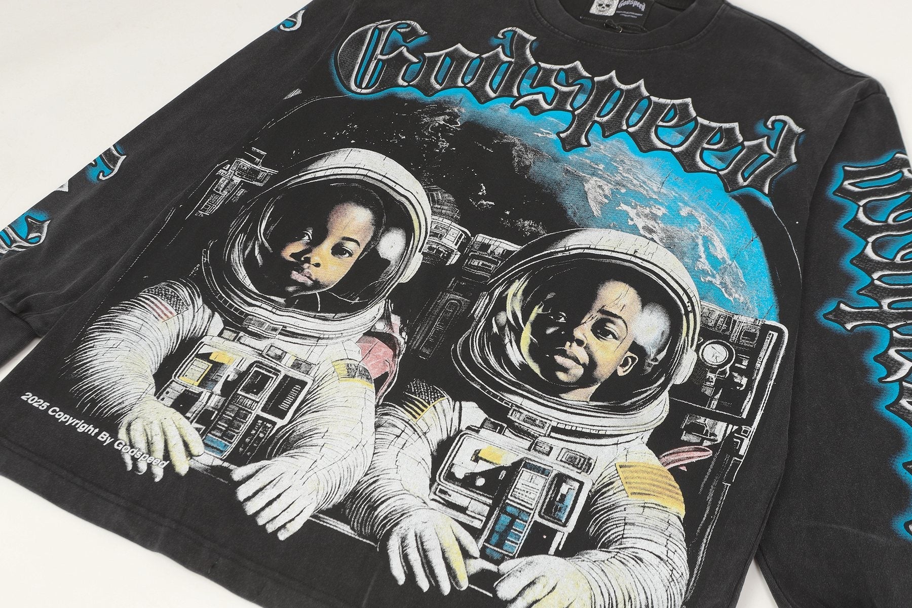 Godspeed Washed Black Graphic Long-Sleeve T-Shirt — detail