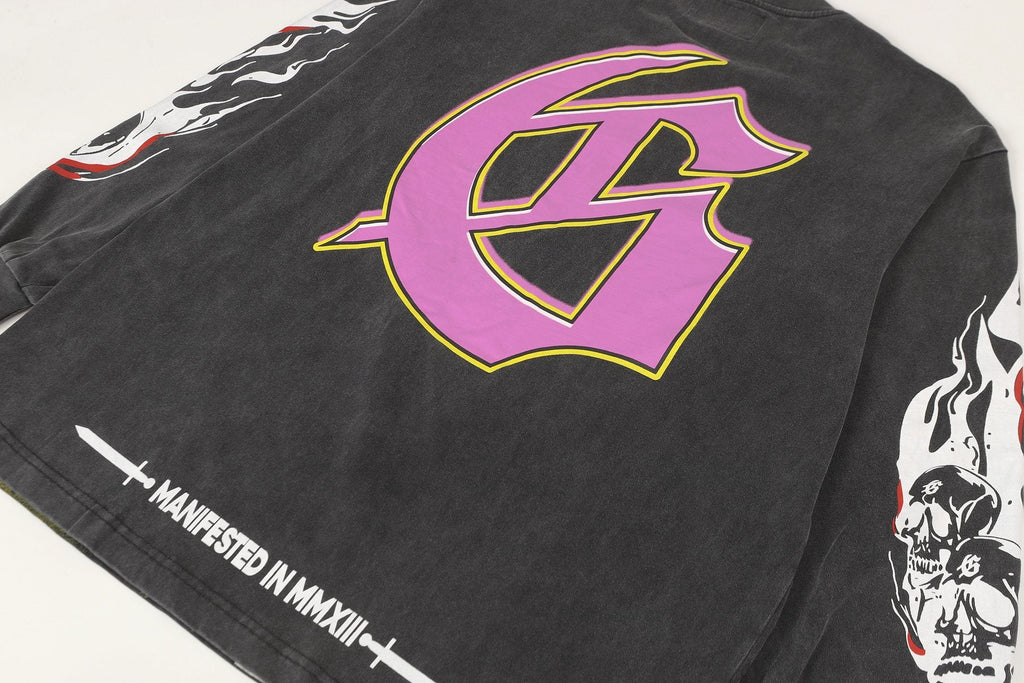 Godspeed Skeleton Graphic Washed Black Long-Sleeve T-Shirt — detail