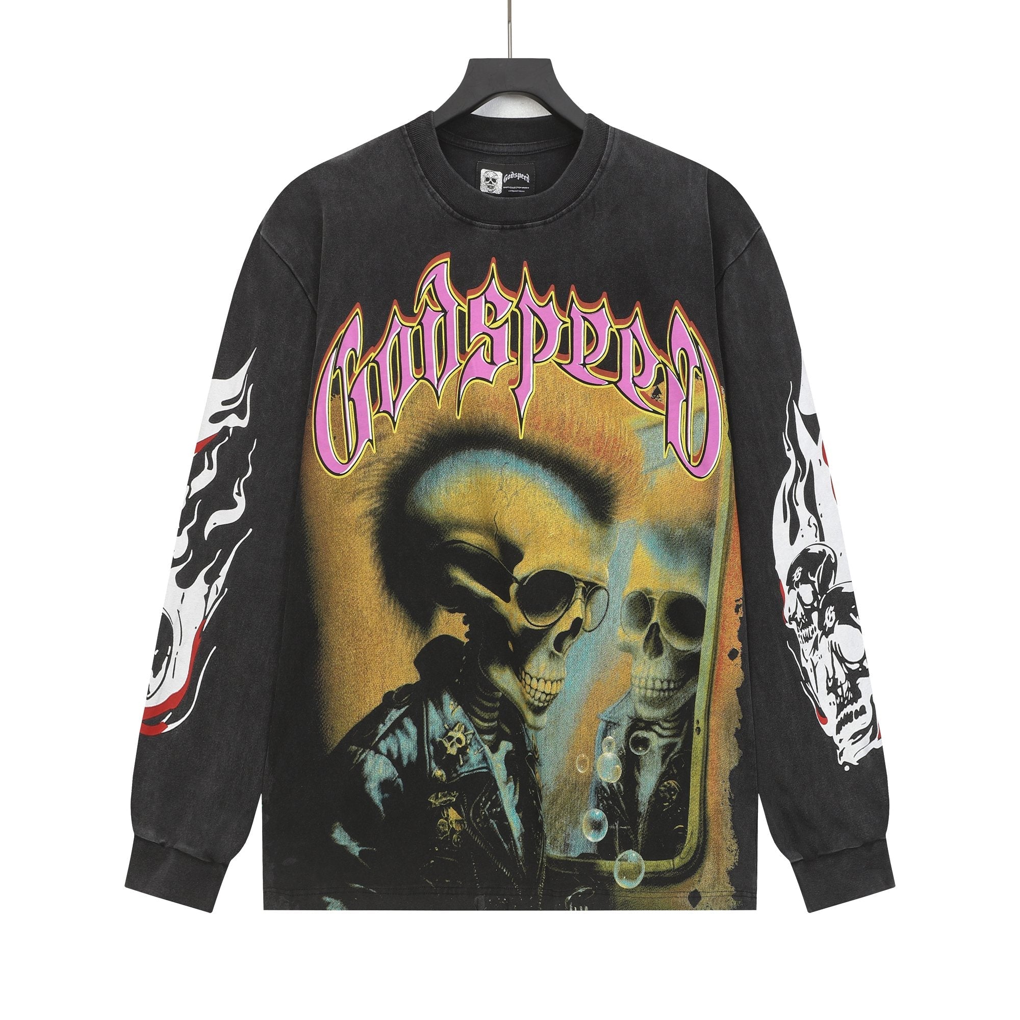 Godspeed Skeleton Graphic Washed Black Long-Sleeve T-Shirt — hero