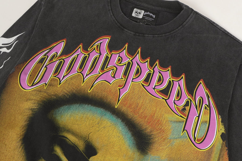 Godspeed Skeleton Graphic Washed Black Long-Sleeve T-Shirt — detail