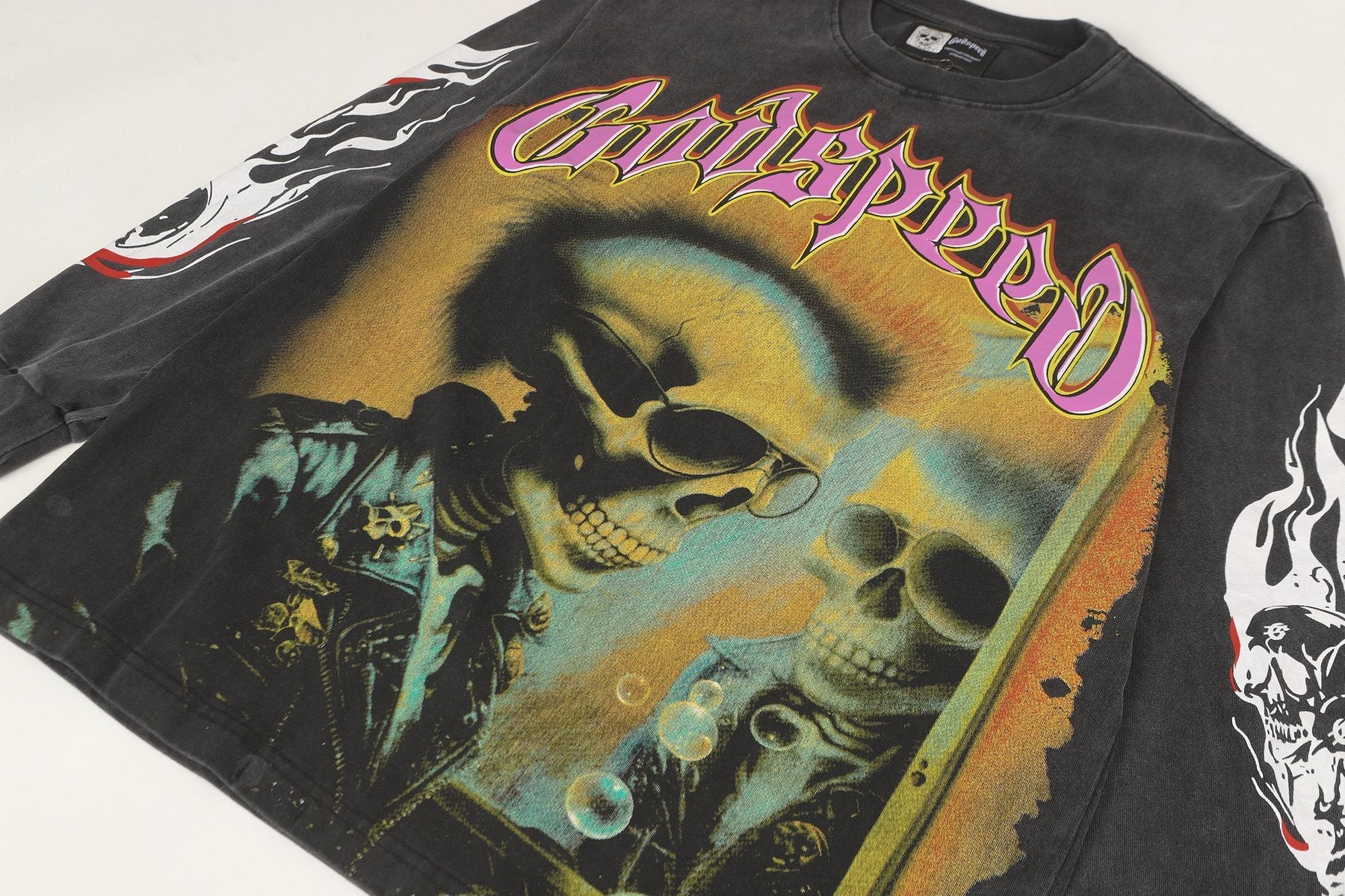 Godspeed Skeleton Graphic Washed Black Long-Sleeve T-Shirt — detail