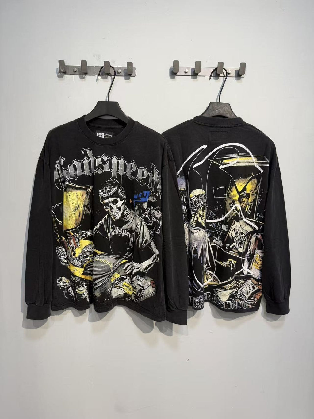 Godspeed Washed Black Rock Graphic Long-Sleeve T-Shirt — context