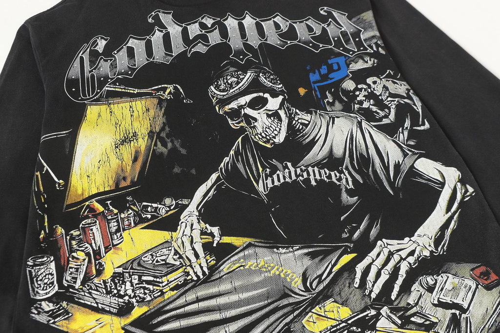 Godspeed Washed Black Rock Graphic Long-Sleeve T-Shirt — detail