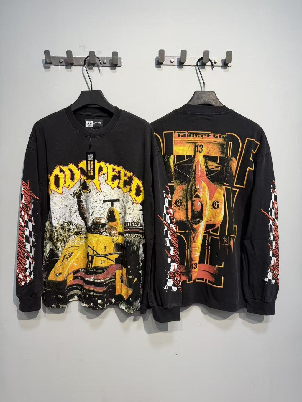 Godspeed Washed Black Racing Graphic Long-Sleeve T-Shirt — context