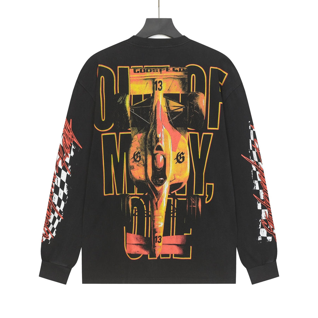Godspeed Washed Black Racing Graphic Long-Sleeve T-Shirt — back