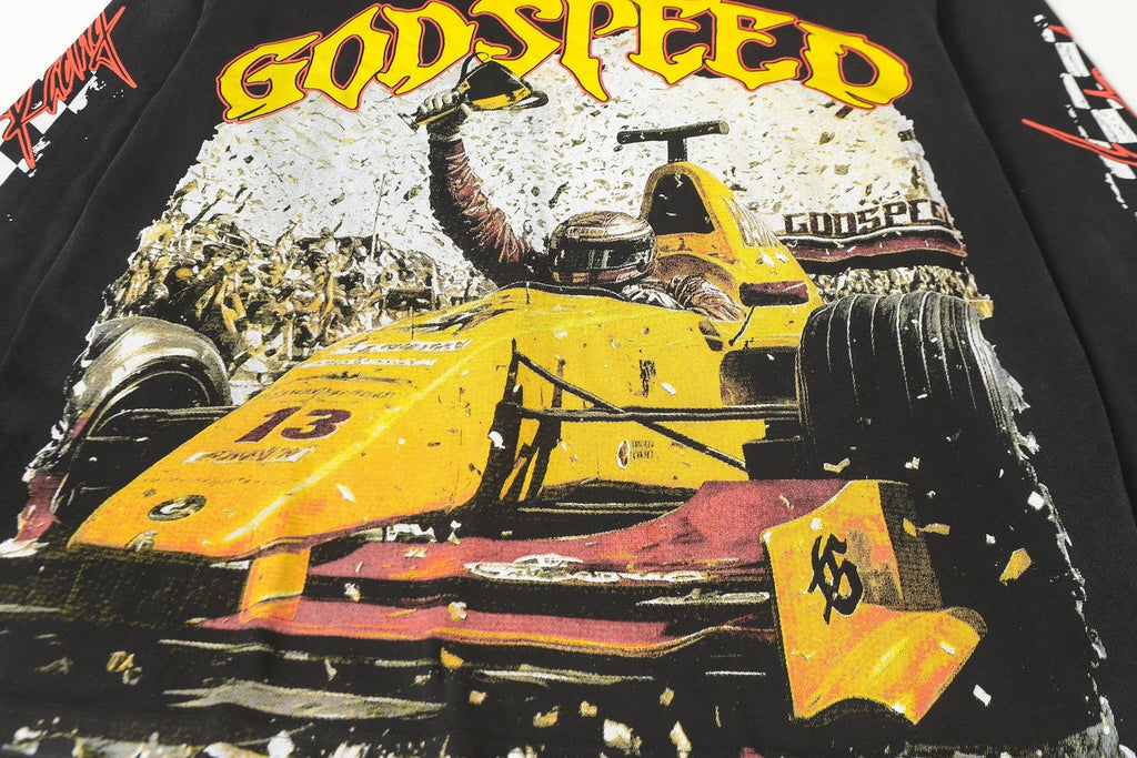 Godspeed Washed Black Racing Graphic Long-Sleeve T-Shirt — detail