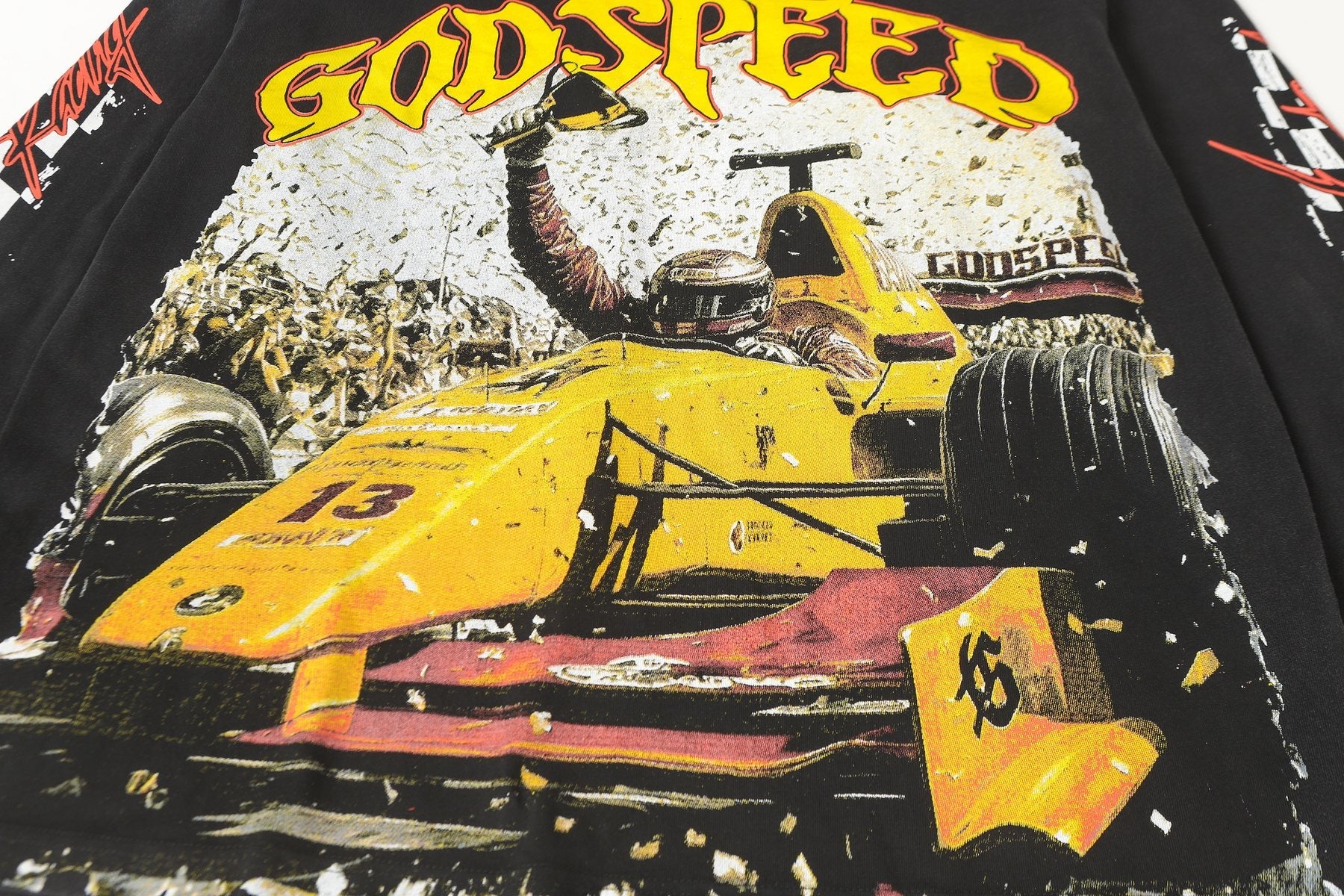 Godspeed Washed Black Racing Graphic Long-Sleeve T-Shirt — detail