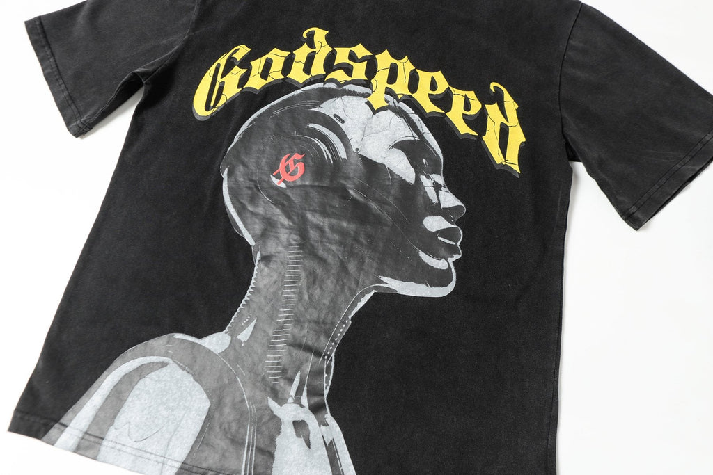 Godspeed Out of Many One Washed Black Graphic T-Shirt — detail