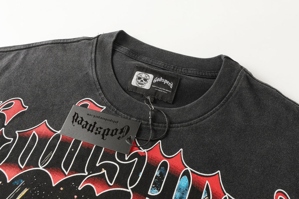 Godspeed Skull & City Back Graphic T-Shirt — hang_tag