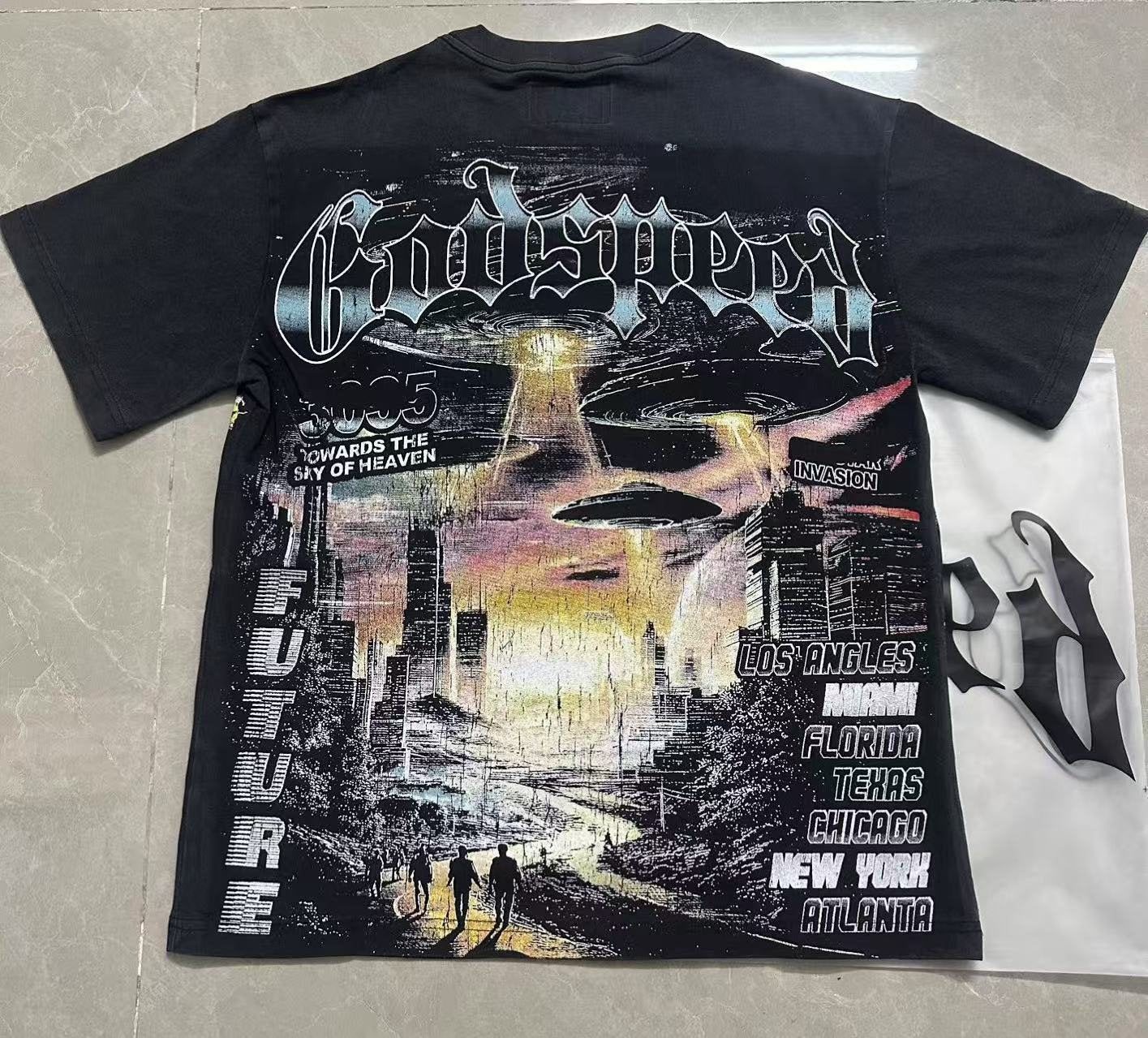 Godspeed Skull & City Back Graphic T-Shirt — context