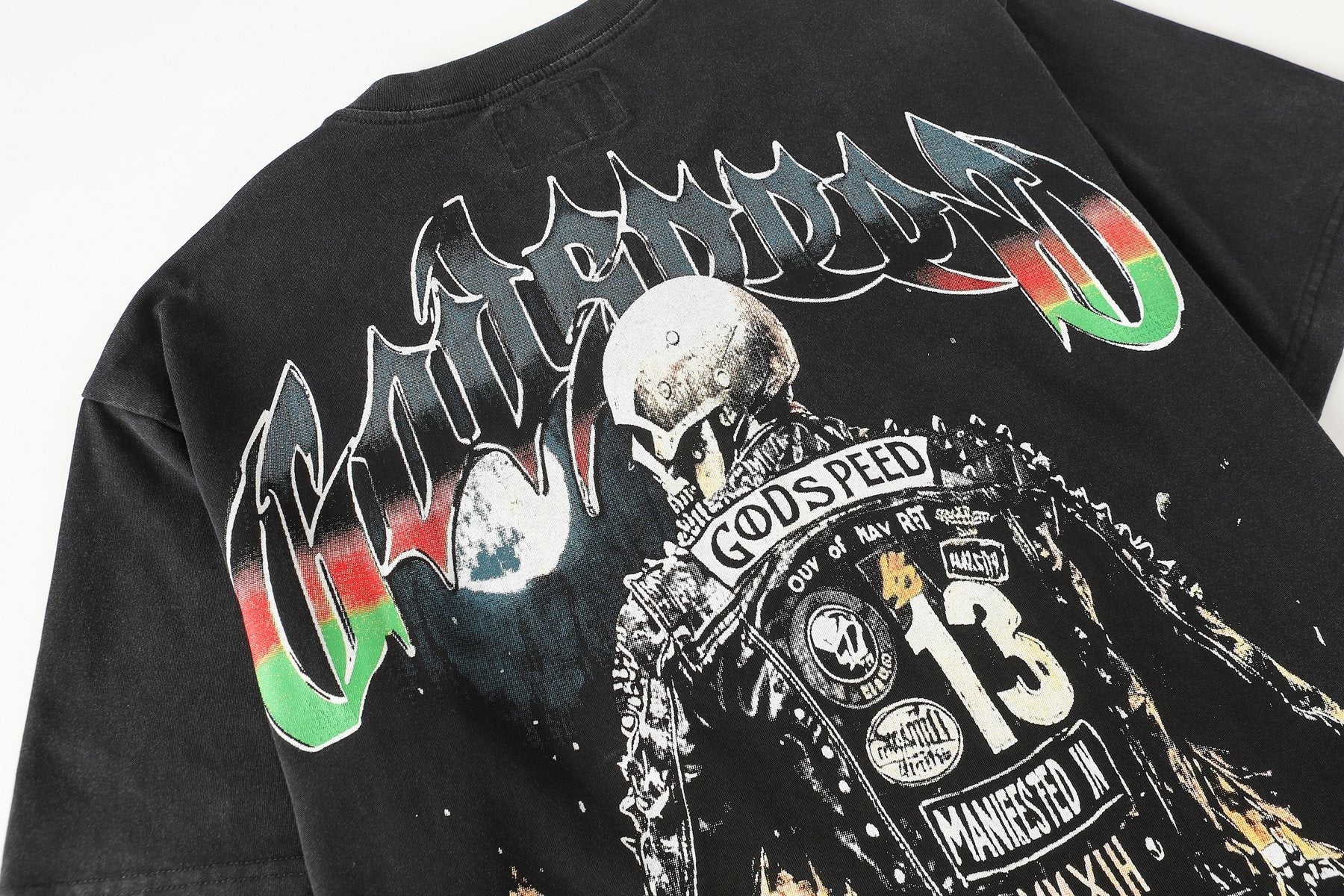 Godspeed Motorcycle Graphic Washed T-Shirt — detail