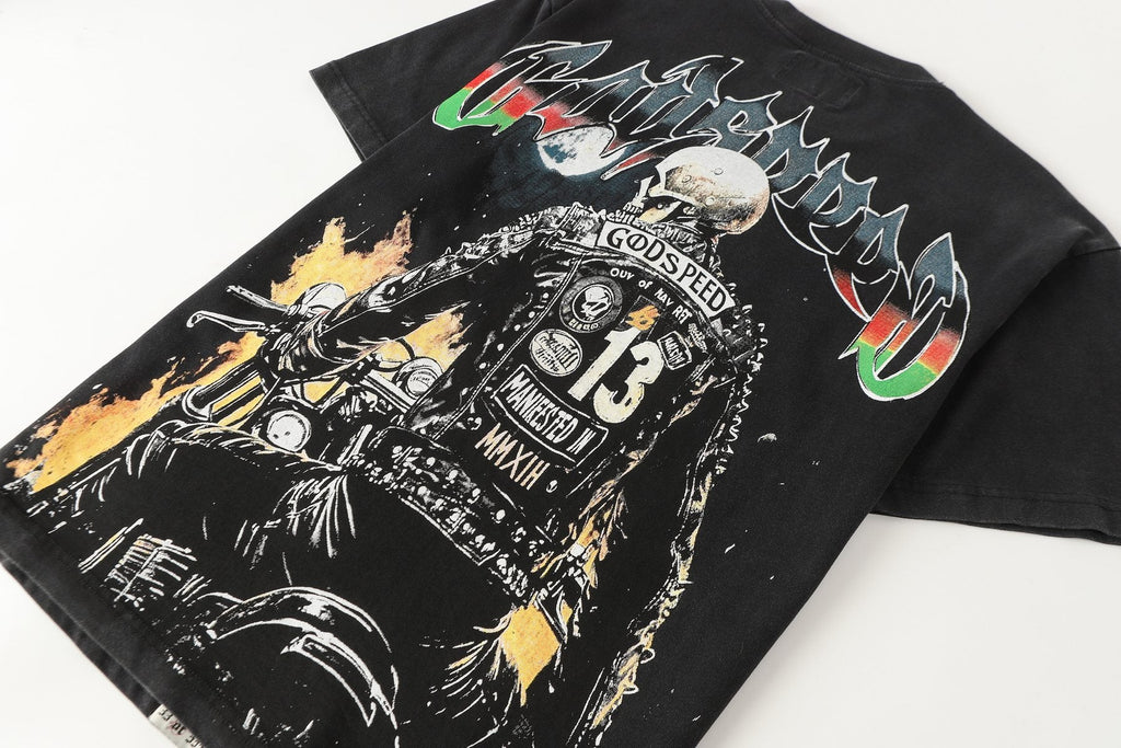 Godspeed Motorcycle Graphic Washed T-Shirt — detail