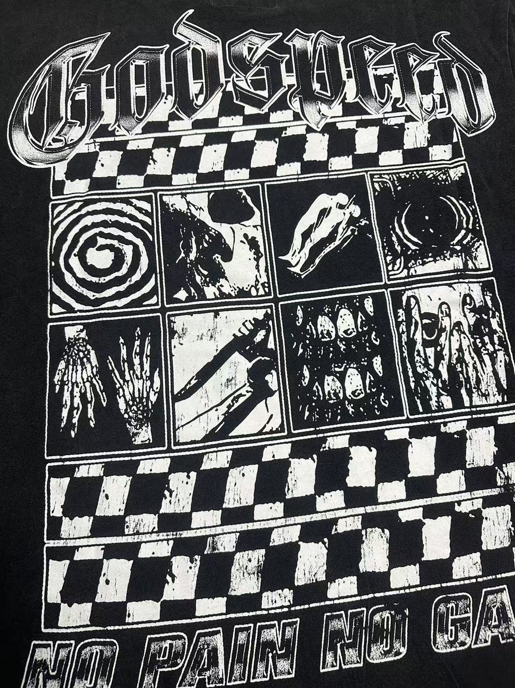 Godspeed No Pain No Gain Washed Black Graphic T-Shirt — detail