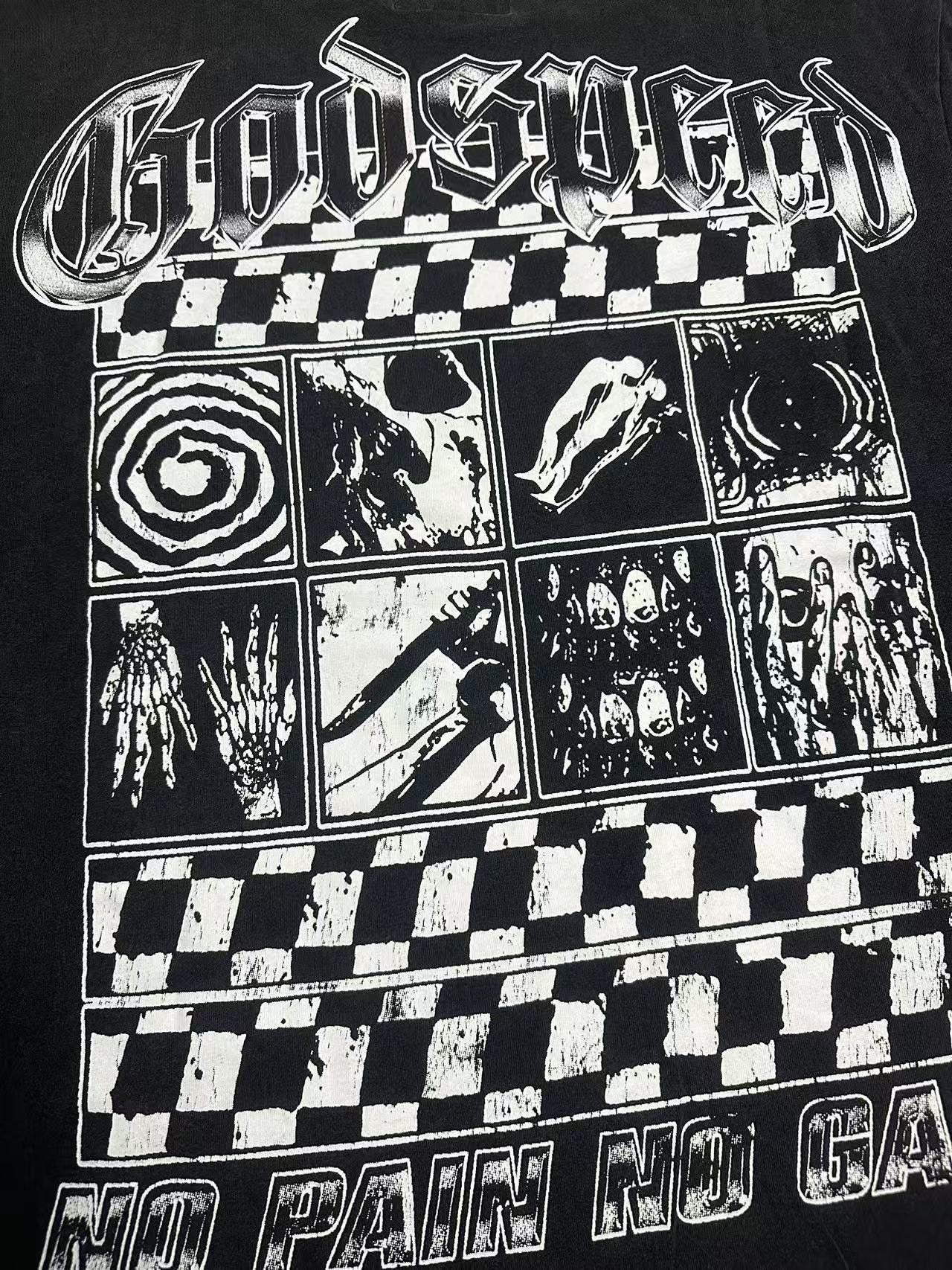 Godspeed No Pain No Gain Washed Black Graphic T-Shirt — detail