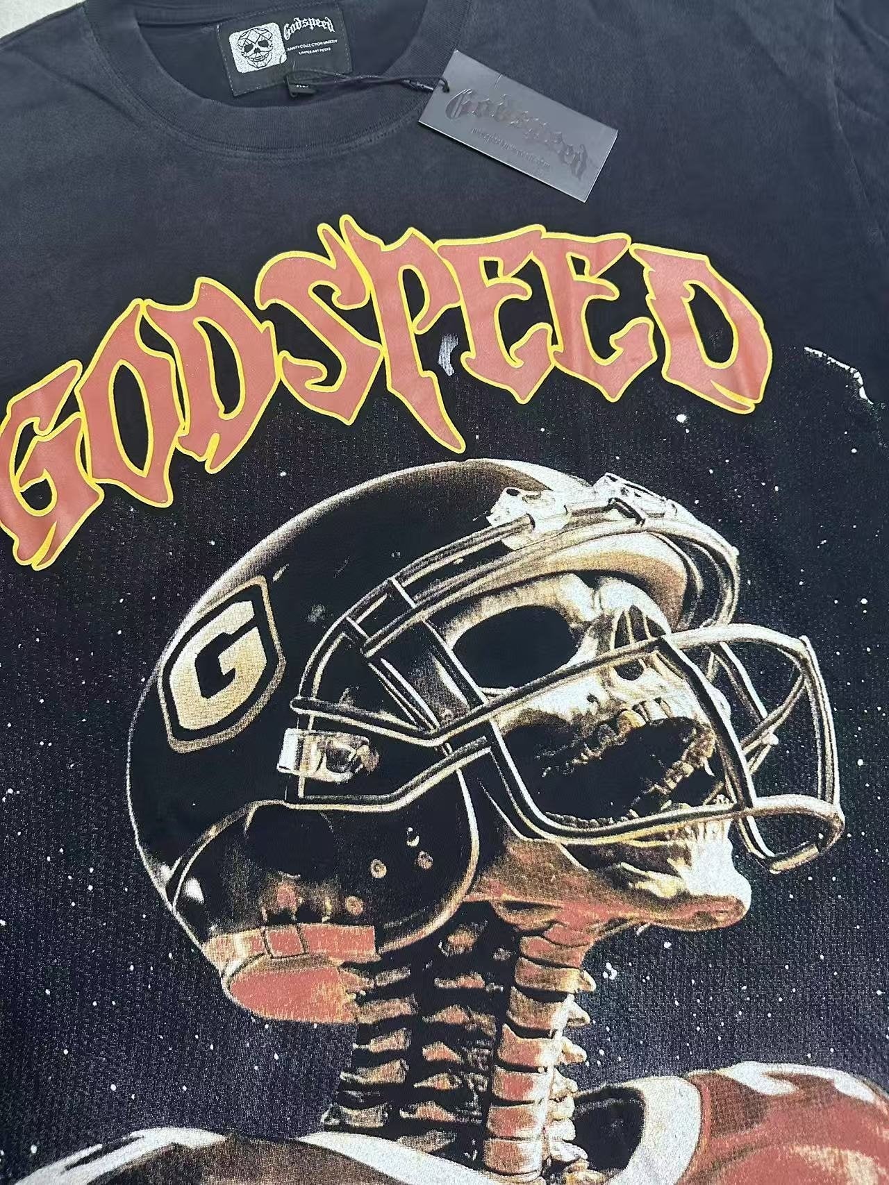 Godspeed Football Skeleton Graphic T-Shirt — detail