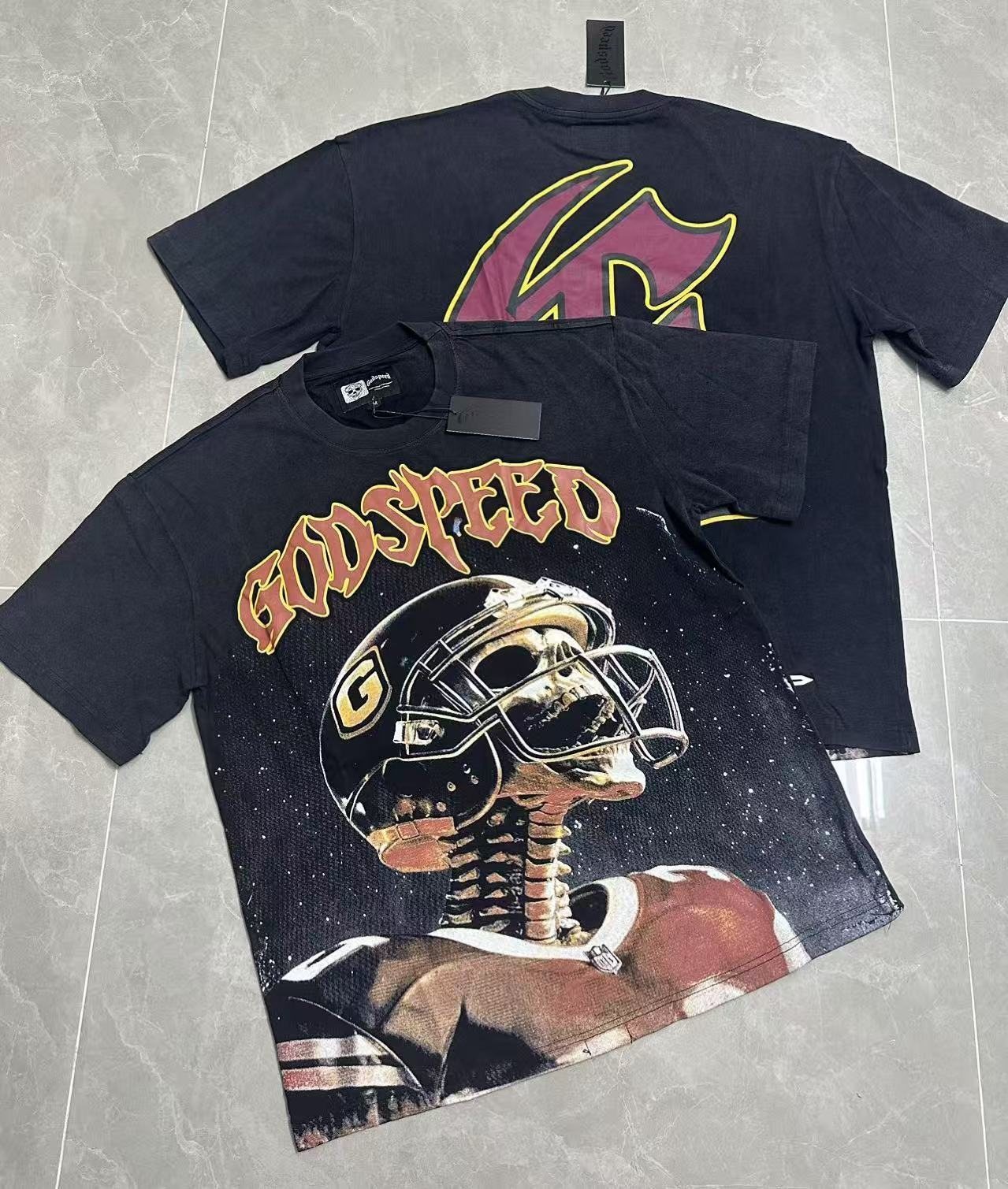 Godspeed Football Skeleton Graphic T-Shirt — context