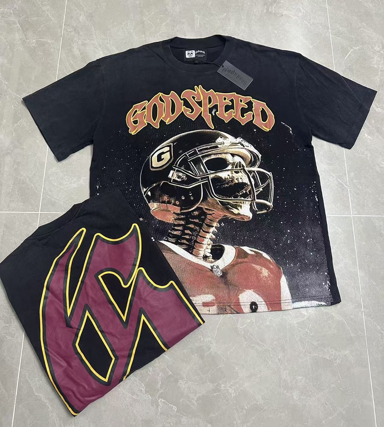 Godspeed Football Skeleton Graphic T-Shirt — context