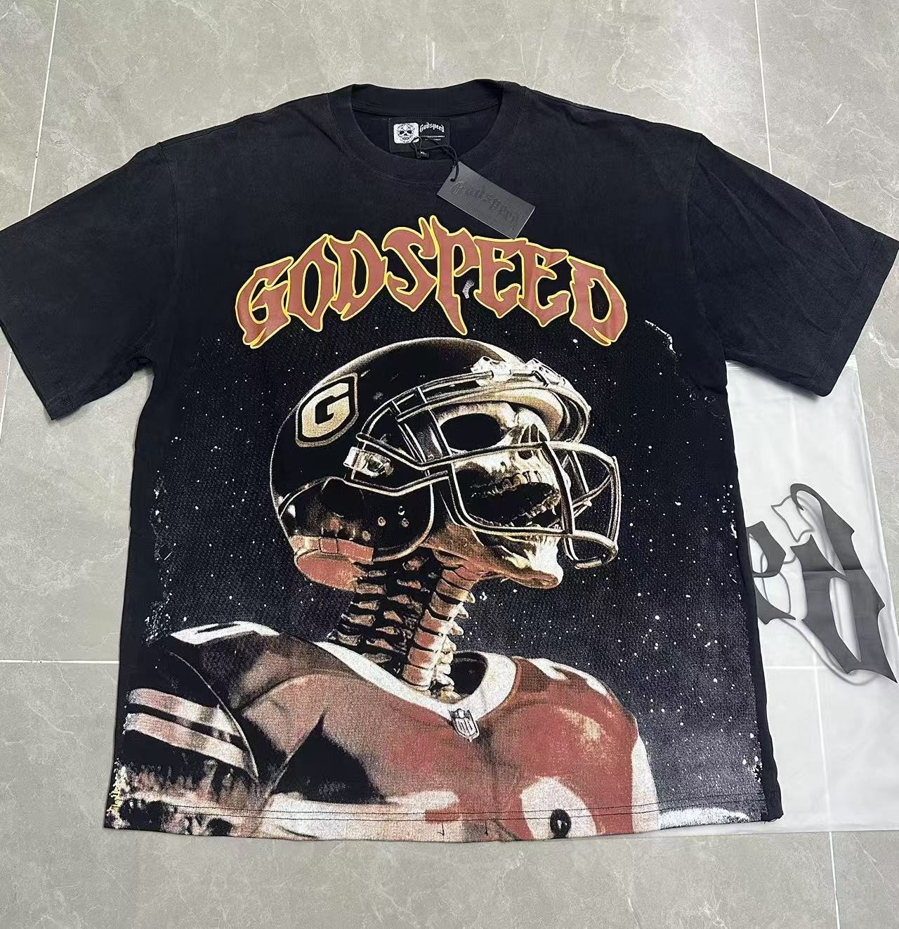 Godspeed Football Skeleton Graphic T-Shirt — front