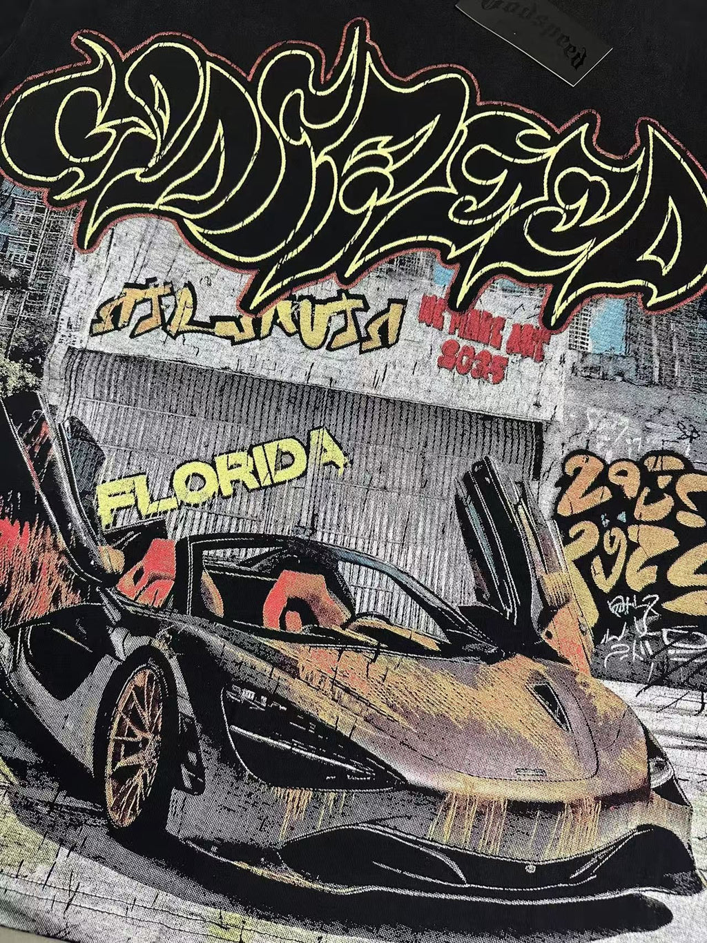 Godspeed Car Graffiti Graphic T-Shirt — detail