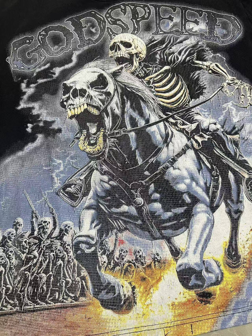 Godspeed Skeleton Horse Washed Black Graphic T-Shirt — fabric_closeup
